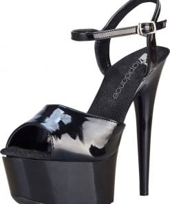 Black Platform Sandal With Quick Release Strap 6in Heel