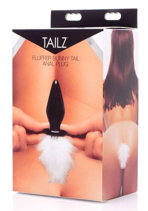 White Fluffer Bunny Tail Glass Anal Plug - Image 2