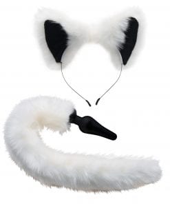 Anal Plug and Ears Set White Fox Tail