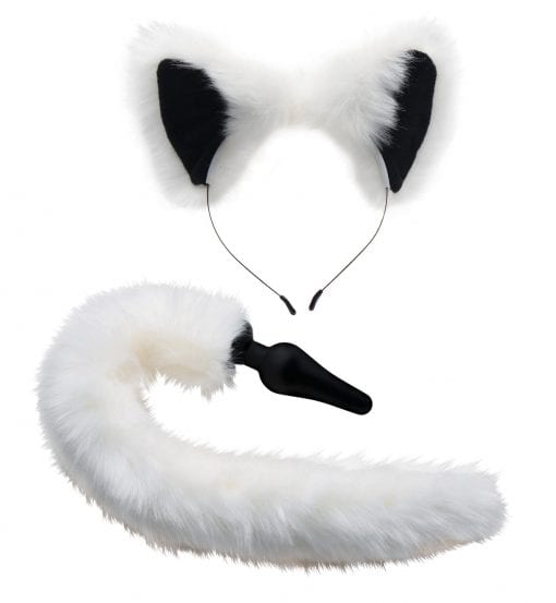 Anal Plug and Ears Set White Fox Tail