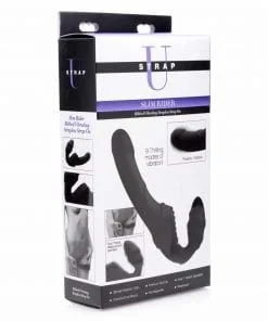 Slim Rider Ribbed Vibrating Silicone Strapless Strap On