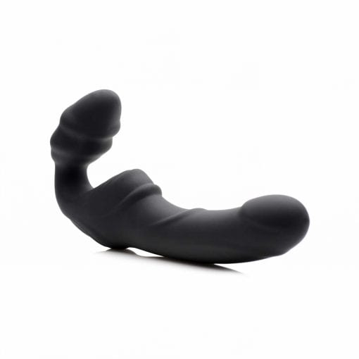 Slim Rider Ribbed Vibrating Silicone Strapless Strap On - Image 3