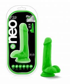 Neo Elite 6in Silicone Dual Density Cock with Balls Neon Green