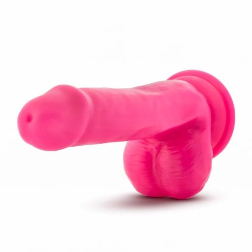 Neo Elite 6in Silicone Dual Density Cock with Balls Neon Pink - Image 4