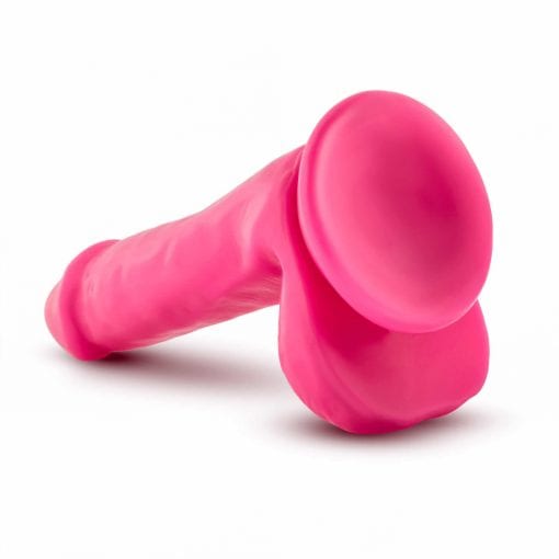 Neo Elite 6in Silicone Dual Density Cock with Balls Neon Pink - Image 5
