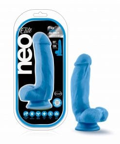 Neo Elite 7in Silicone Dual Density Cock with Balls Neon Blue