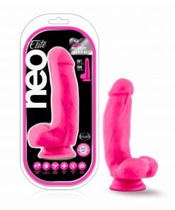 Neo Elite 7in Silicone Dual Density Cock with Balls Neon Pink