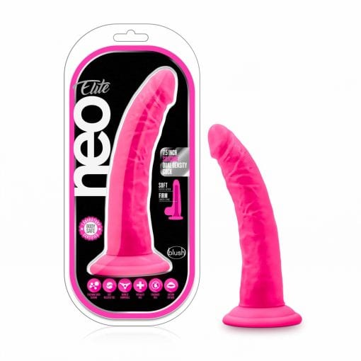 Neo Elite 7.5in Silicone Dual Density Cock Neon Pink - Image 2