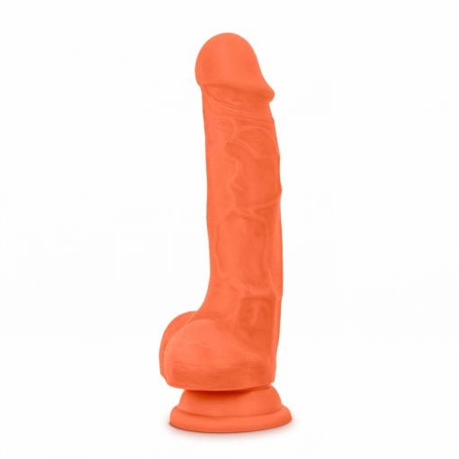 Neo Elite 7.5in Silicone Dual Density Cock with Balls Neon Orange - Image 2