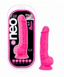 Neo Elite 7.5in Silicone Dual Density Cock with Balls Neon Pink