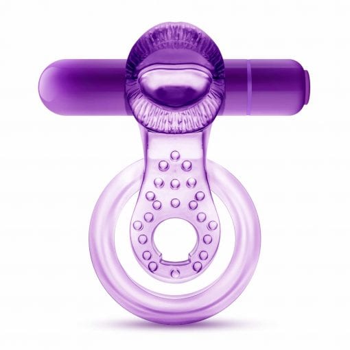 Play With Me Lick It Vibrating Double Strap Cock Ring Purple - Image 2