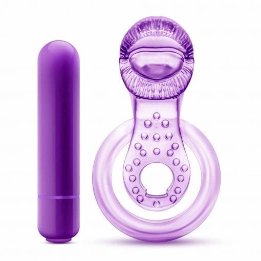 Play With Me Lick It Vibrating Double Strap Cock Ring Purple - Image 3