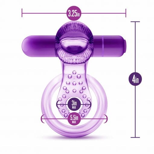 Play With Me Lick It Vibrating Double Strap Cock Ring Purple - Image 6
