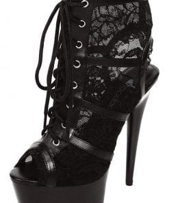 Black Lace Open Toe Platform Ankle Bootie 6in Heel