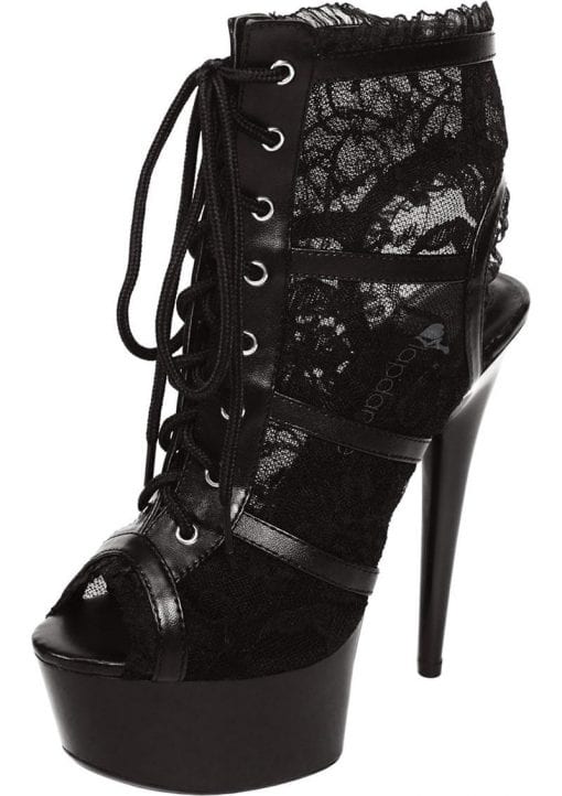 Black Lace Open Toe Platform Ankle Bootie 6in Heel