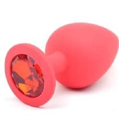 Red Silicone Anal Plug Large w Red Diamond