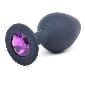 Black Silicone Anal Plug Medium w Purple Diamond