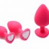 Pink Hearts 3 Pc Silicone Anal Plugs with Gem Accents