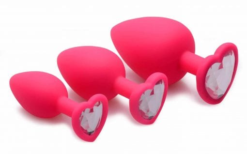 Pink Hearts 3 Pc Silicone Anal Plugs with Gem Accents - Image 4