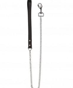 Leather Handle Chain Lead - Black