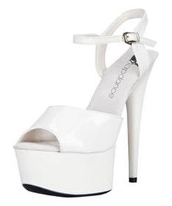 White Platform Sandal w Quick Release Strap 6in Heel