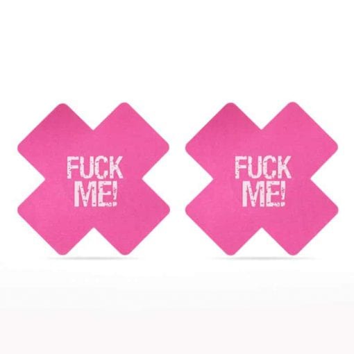 FUCK ME Cross Pattern Nipple Pasties Twin Pk - Image 2