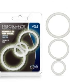 Performance Silicone Cock Ring 3 Pc Set White Glow