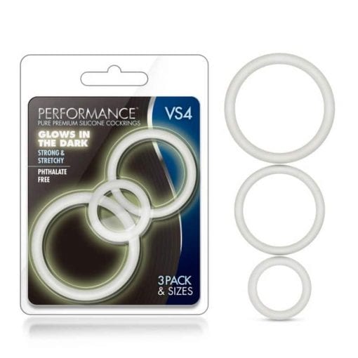 Performance Silicone Cock Ring 3 Pc Set White Glow