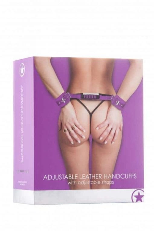 Adjustable Leather Handcuffs - Purple