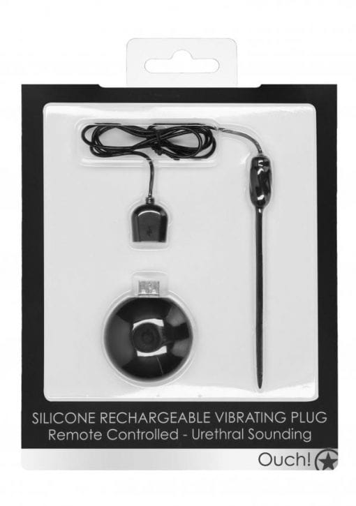 Silicone Rechargeable Vibrating Plug Remote Controlled - Urethral Sounding - Black