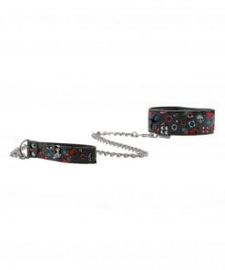 Printed Collar With Leash - Old School Tattoo Style - Black