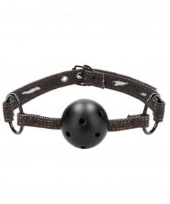 Breathable Ball Gag - With Roughend Denim Straps - Black