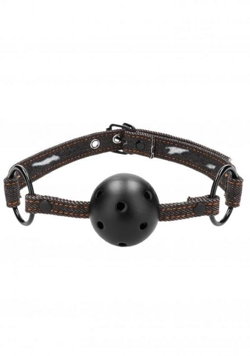 Breathable Ball Gag - With Roughend Denim Straps - Black