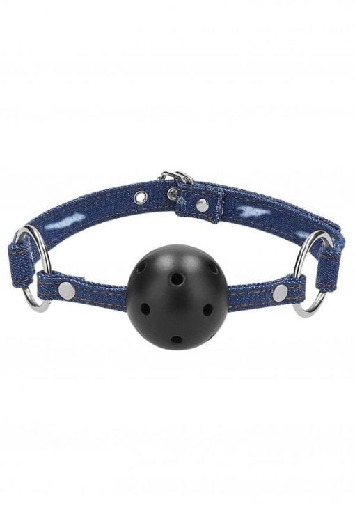 Breathable Ball Gag - With Roughend Denim Straps - Blue