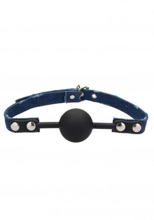 Silicone Ball Gag - With Roughend Denim Straps - Blue