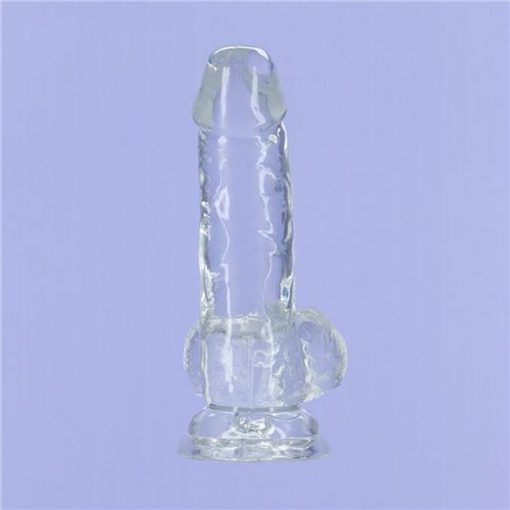 Crystal Dildo w Balls 6in Clear - Image 3