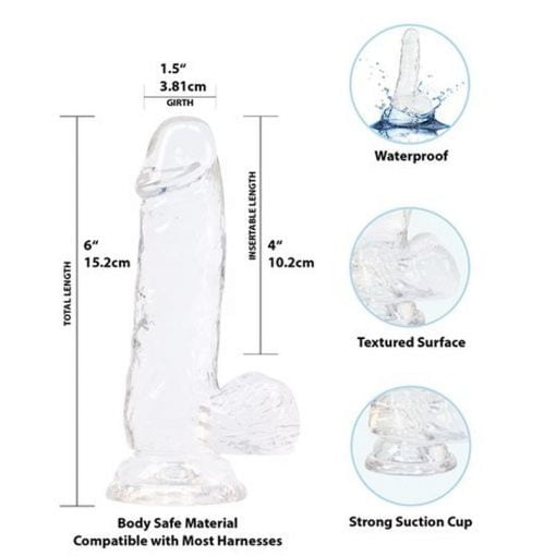 Crystal Dildo w Balls 6in Clear - Image 6