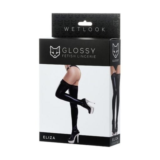 Glossy Wetlook Stockings w Lace Insert Eliza - Image 3