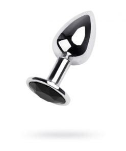 Silver Metal Anal Plug w Black Gem Small