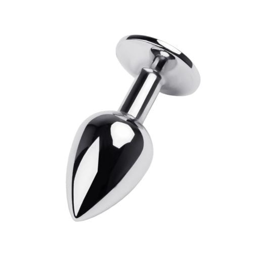 Silver Metal Anal Plug w Black Gem Small - Image 3