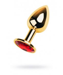 Gold Metal Anal Plug w Red Ruby Gem Small