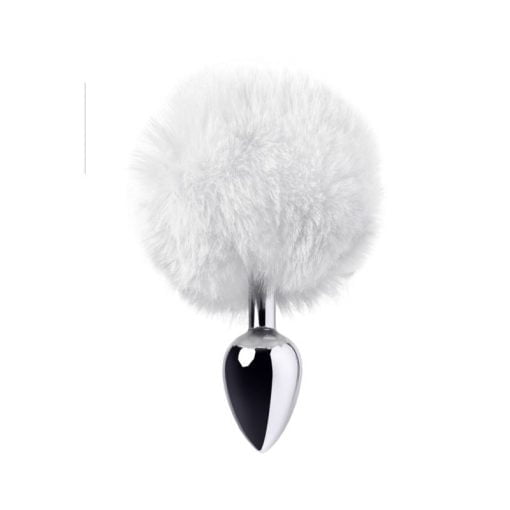 Silver Metal Anal Plug Small w White Tail - Image 2