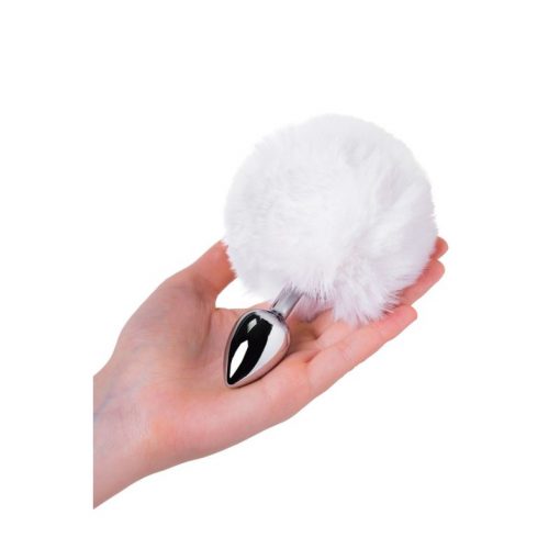 Silver Metal Anal Plug Small w White Tail - Image 3