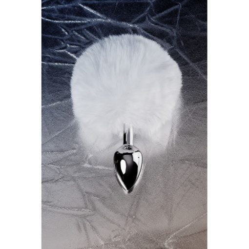 Silver Metal Anal Plug Small w White Tail - Image 5