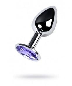 Silver Metal Anal Plug w Amethyst Crystal Small