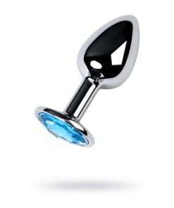 Silver Metal Anal Plug w Topaz Crystal Small