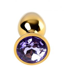 Gold Metal Anal Plug w Amethyst Crystal Small