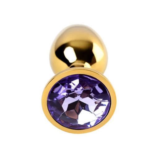 Gold Metal Anal Plug w Amethyst Crystal Small