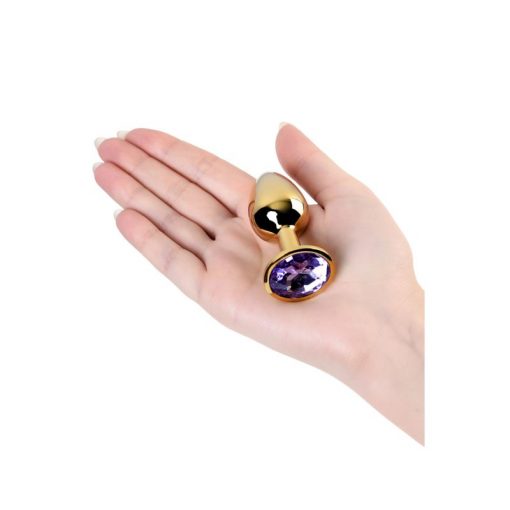 Gold Metal Anal Plug w Amethyst Crystal Small - Image 4