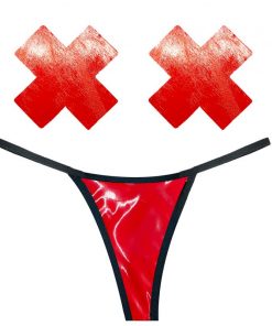 Vixen Red Wet Vinyl Pastie and G-String Set